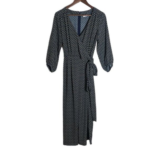 Gap V-Neck Long Sleeve Navy Dot Wrap Ankle Length Jumpsuit - Picture 1 of 5